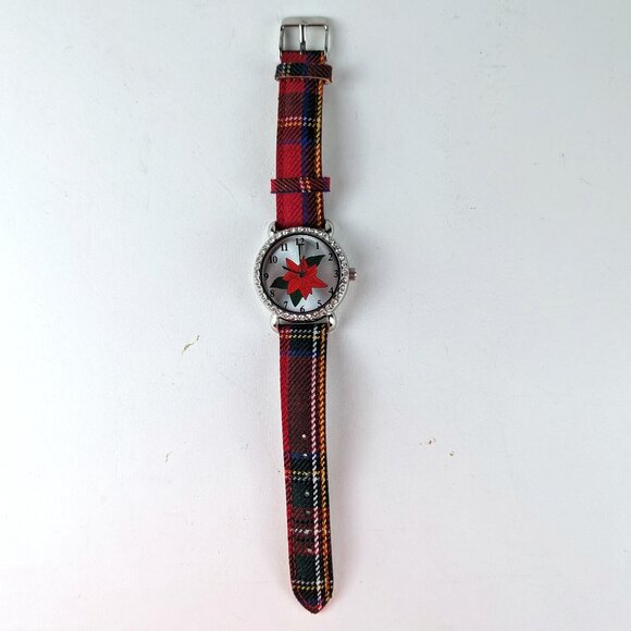 Vintage Christmas Poinsettia Rhinestone Watch - Picture 2 of 8